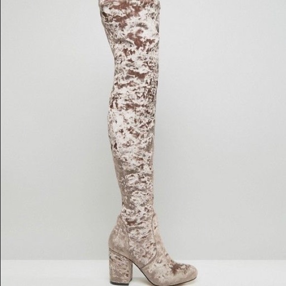 ASOS KATCH UP Velvet Heeled Over The Knee Boots - Picture 2 of 3